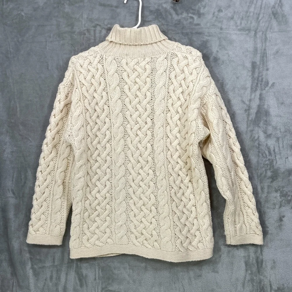 McKennas Wool Size M Chunky Ivory Fisherman Cable Knit Sweater England Turtlenec